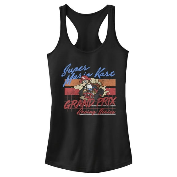 Junior's Nintendo Mario Kart Retro Grand Prix  Racerback Tank Top Black Large