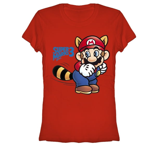 Junior's Nintendo Mario Raccoon Tail Graphic Tee Red Large