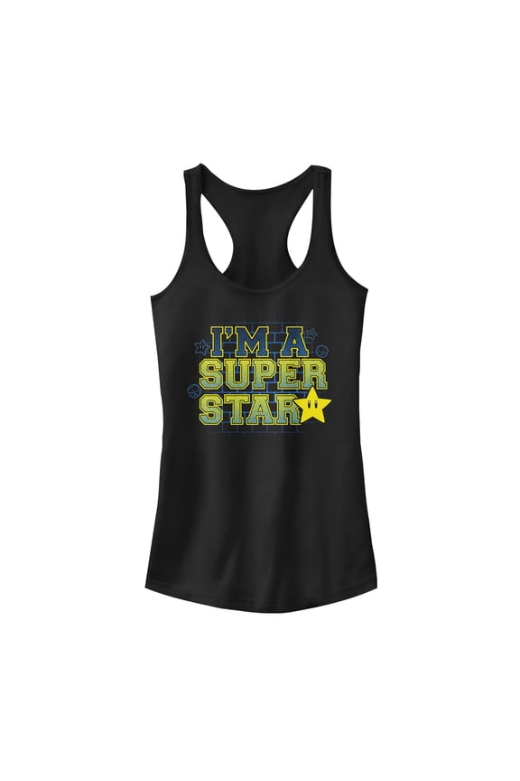 Junior's Nintendo Mario Super Star Racerback Tank Top Black X Small
