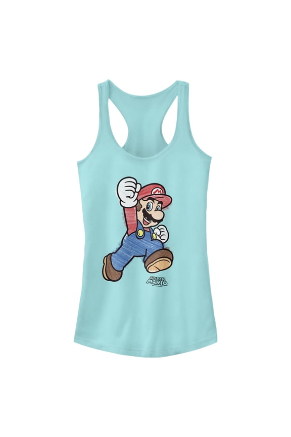 Junior's Nintendo Marker Mario Racerback Tank Top Cancun Medium