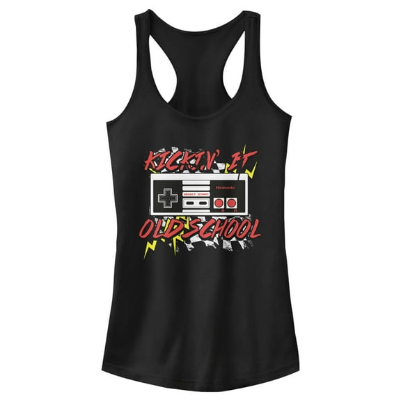 Junior's Nintendo NES Controller Kickin' It Old School  Racerback Tank Top Black 2X Large