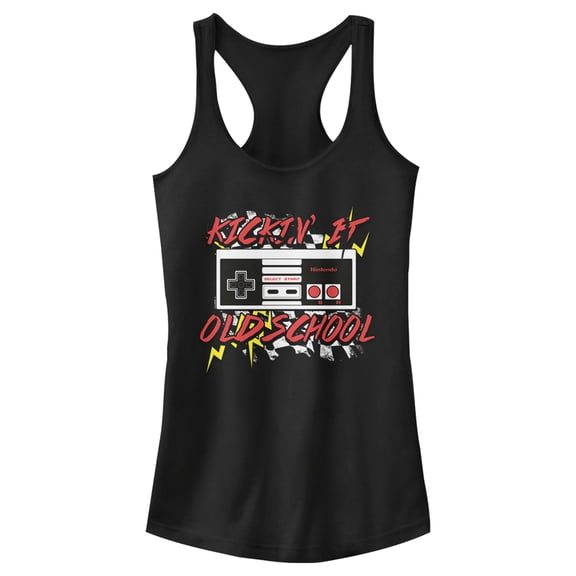Junior's Nintendo NES Controller Kickin' It Old School Racerback Tank Top Black X Large