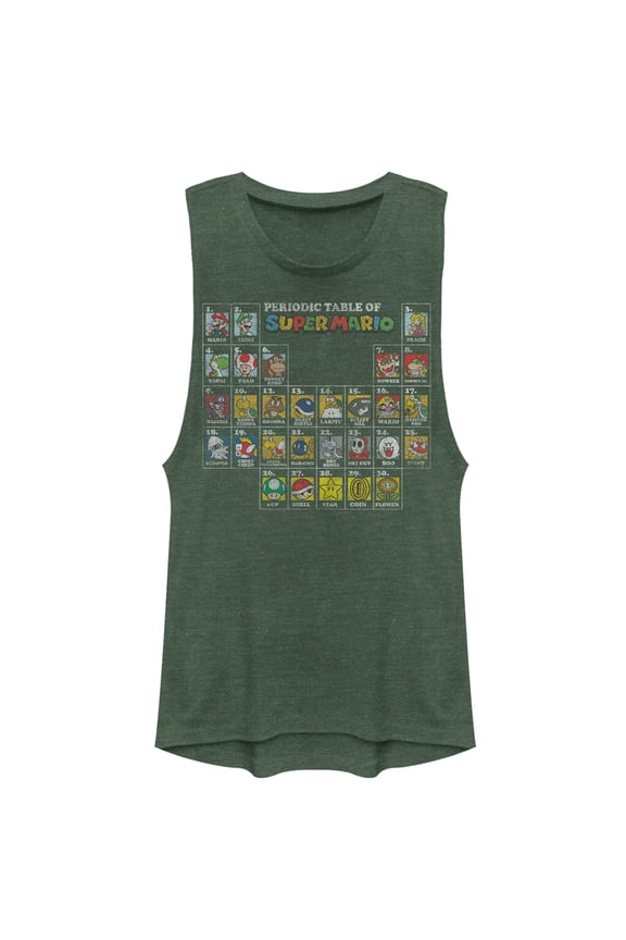 Junior's Nintendo Periodic Table of Super Mario Festival Muscle Graphic Tee Pine Green Heather 2X Large
