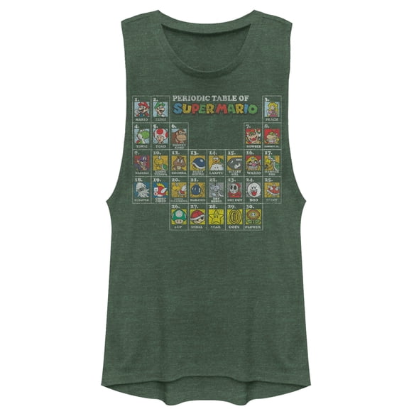 Junior's Nintendo Periodic Table of Super Mario Festival Muscle Graphic Tee Pine Green Heather Large