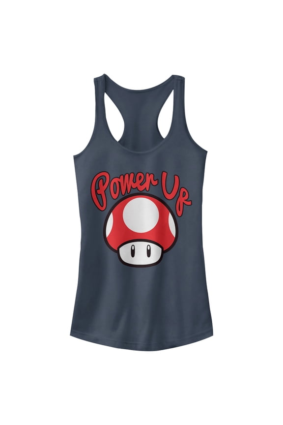 Junior's Nintendo Power Up Mushroom Racerback Tank Top Indigo Medium