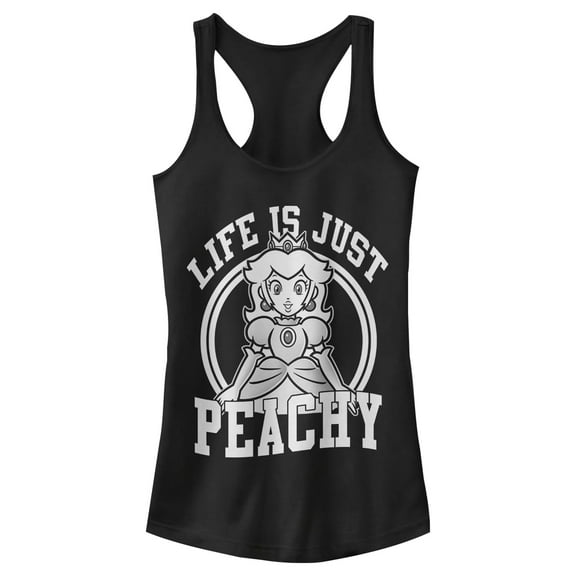 Junior's Nintendo Princess Life is Just Peachy  Racerback Tank Top Black X Large