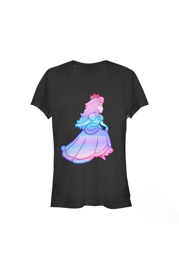 Junior's Nintendo Princess Peach Rainbow Fade Graphic Tee Black Small