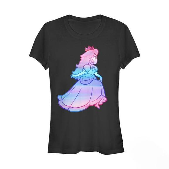 Junior's Nintendo Princess Peach Rainbow Fade  Graphic Tee Black X Large