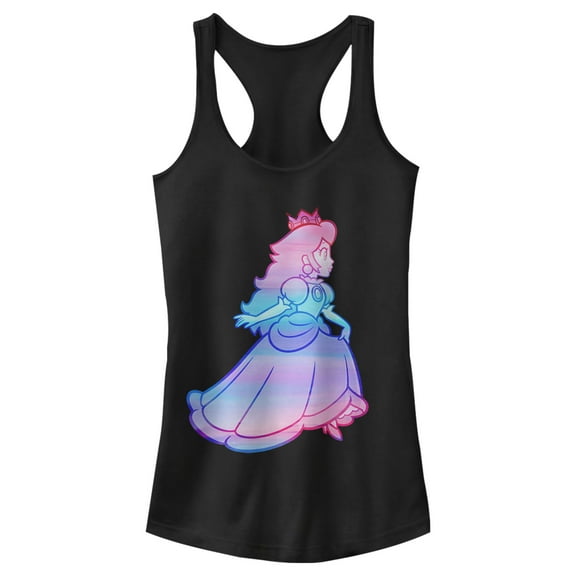 Junior's Nintendo Princess Peach Rainbow Fade  Racerback Tank Top Black X Large