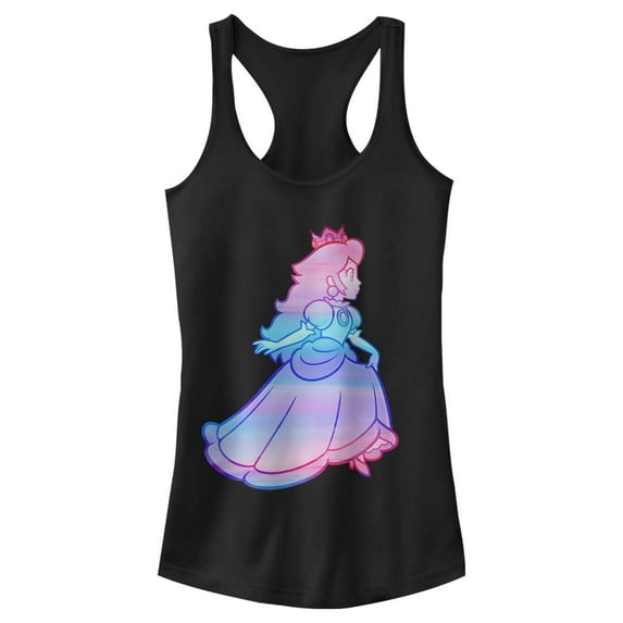 Junior's Nintendo Princess Peach Rainbow Fade Racerback Tank Top Black X Large