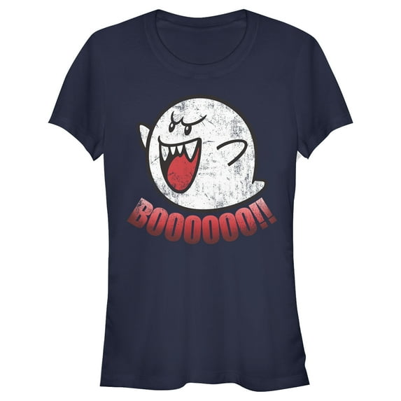Junior's Nintendo Retro Boo Ghost Graphic Tee Navy Blue Large
