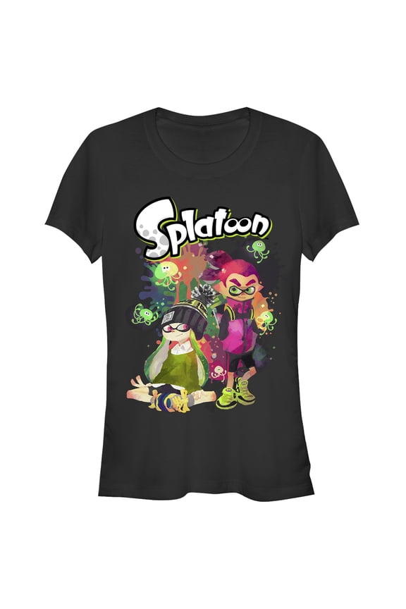 Junior's Nintendo Splatoon Inklings and Jellyfish Party Graphic Tee Black Large