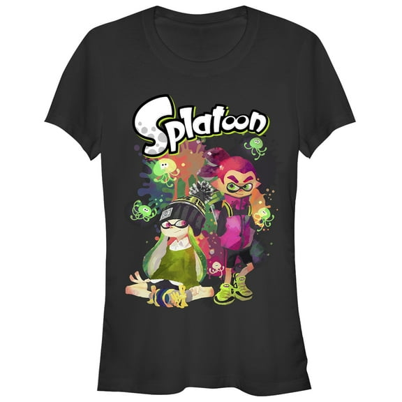 Junior's Nintendo Splatoon Inklings and Jellyfish Party Graphic Tee Black Small
