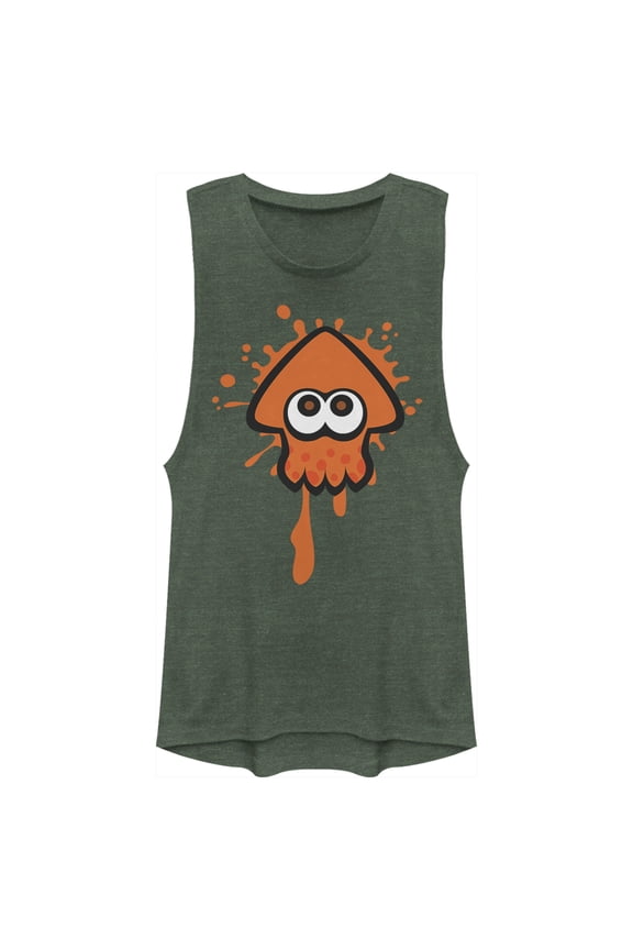 Junior's Nintendo Splatoon Orange Inkling Squid Festival Muscle Graphic Tee Pine Green Heather Large