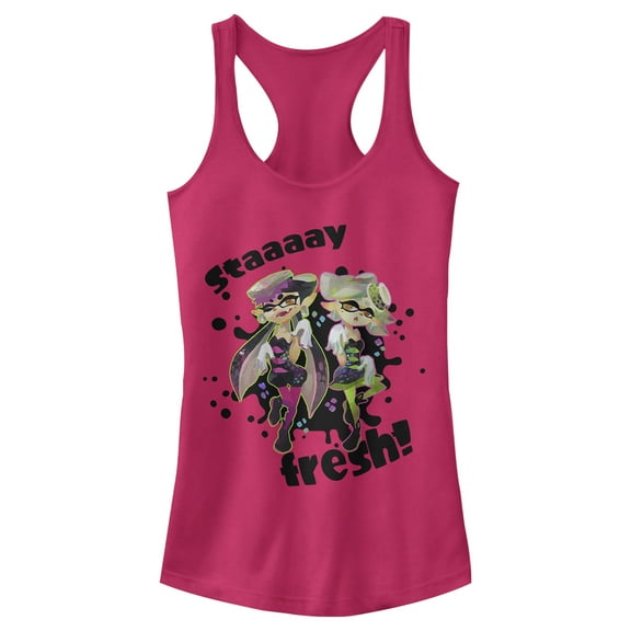 Junior's Nintendo Splatoon Stay Fresh Racerback Tank Top Dark Pink Medium