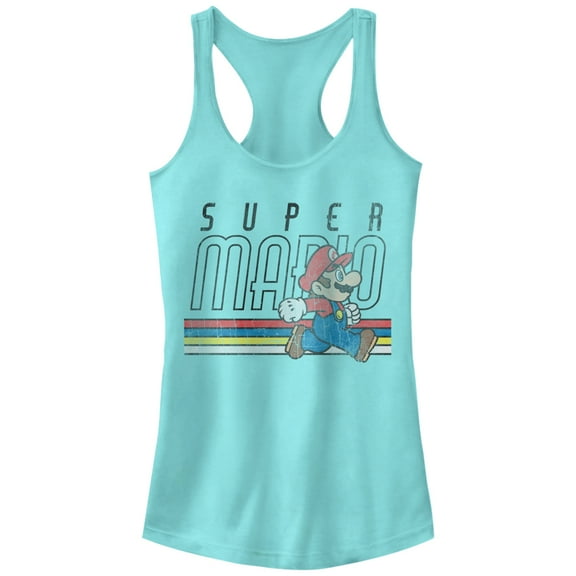Junior's Nintendo Super Mario Classic Stripes  Racerback Tank Top Cancun Large