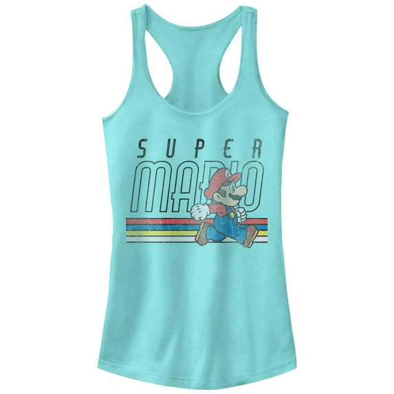Junior's Nintendo Super Mario Classic Stripes Racerback Tank Top Cancun Medium