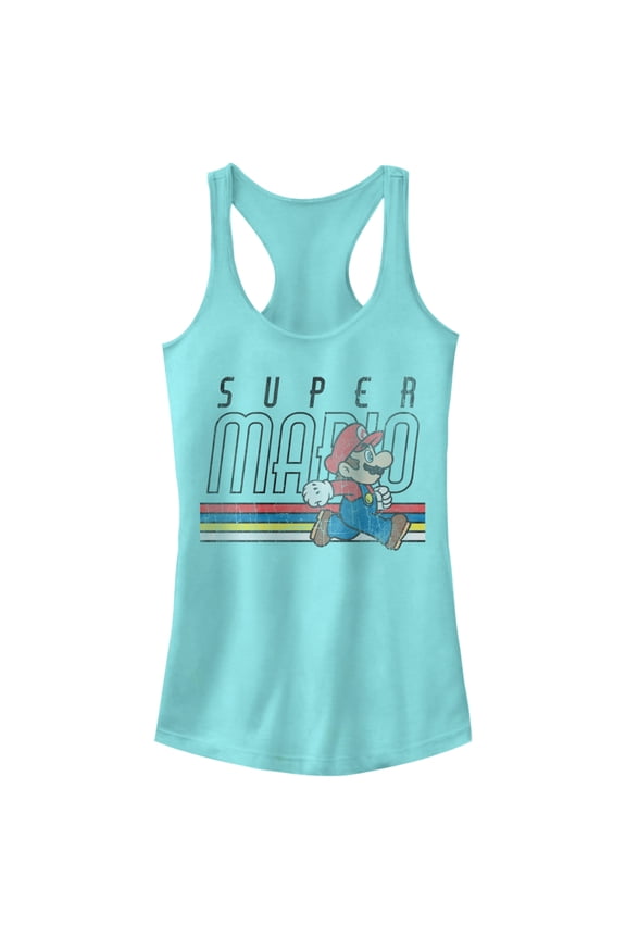 Junior's Nintendo Super Mario Classic Stripes Racerback Tank Top Cancun Medium