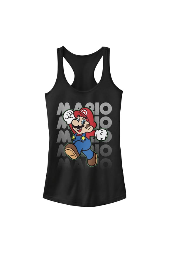 Junior's Nintendo Super Mario Jump Racerback Tank Top Black 2X Large