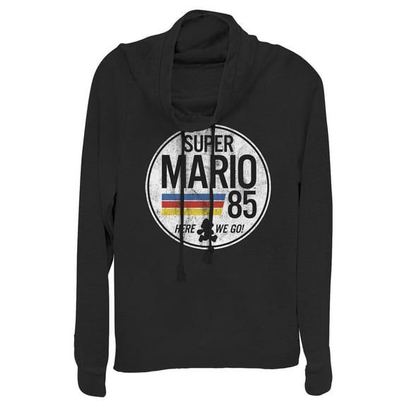 Junior's Nintendo Super Mario Retro Rainbow Ring  Cowl Neck Sweatshirt Black Medium