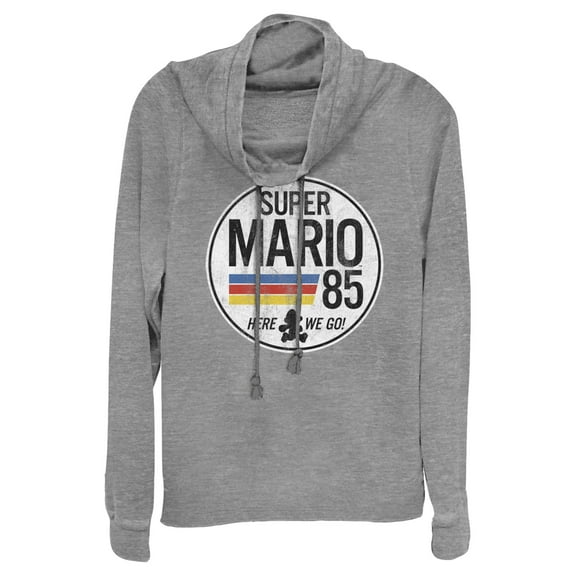 Junior's Nintendo Super Mario Retro Rainbow Ring  Cowl Neck Sweatshirt Gray Heather Medium