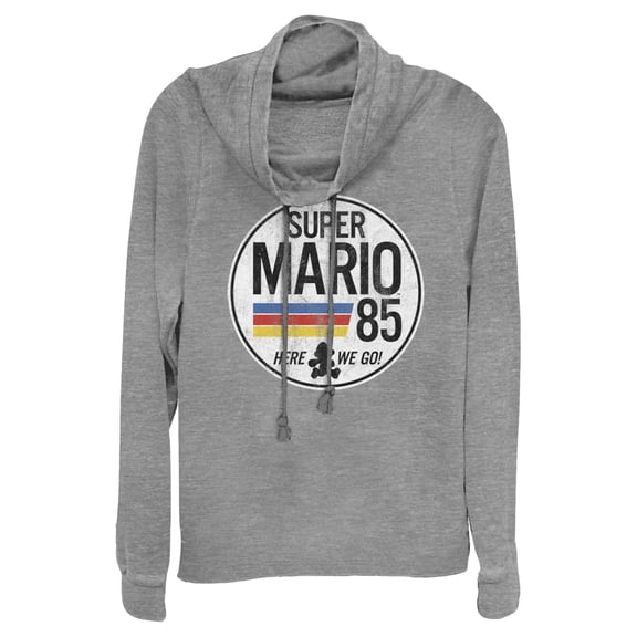 Junior's Nintendo Super Mario Retro Rainbow Ring Cowl Neck Sweatshirt Gray Heather X Small