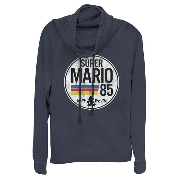 Junior's Nintendo Super Mario Retro Rainbow Ring Cowl Neck Sweatshirt Navy Blue X Large