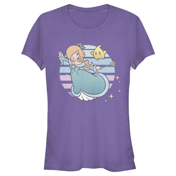 Junior's Nintendo Super Mario Rosalina And Luma Striped Background Portrait  Graphic Tee Purple Medium