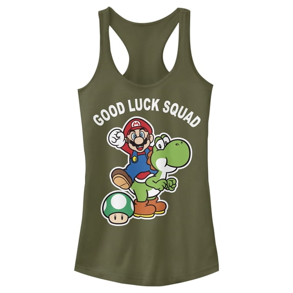 Junior's Nintendo Super Mario St. Patrick's Day Good Luck Squad Racerback Tank Top Military Green X Large