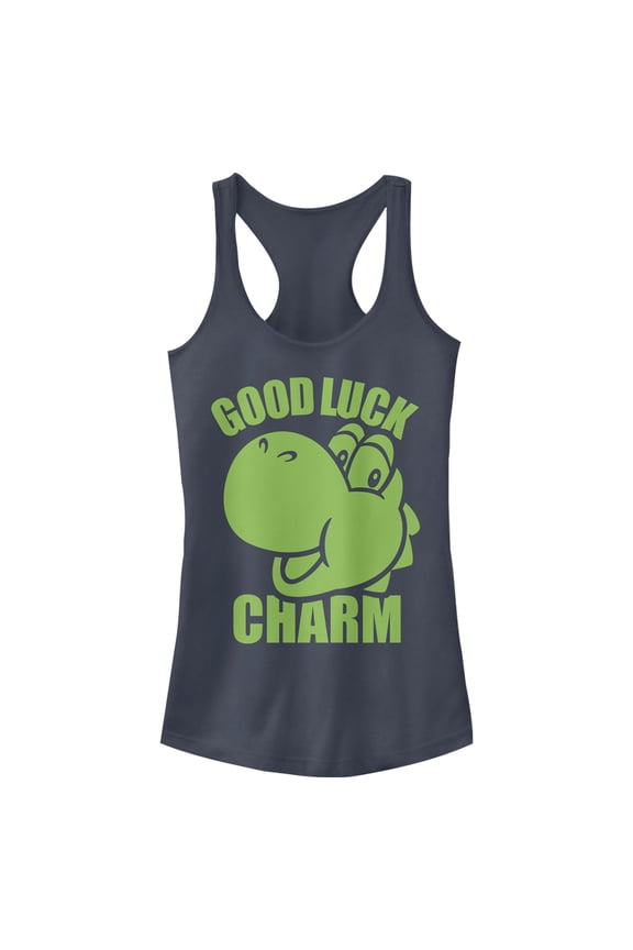 Junior's Nintendo Super Mario St. Patrick's Day Yoshi Good Luck Charm Racerback Tank Top Indigo Medium