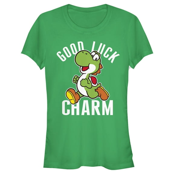 Junior's Nintendo Super Mario Yoshi St. Patrick's Good Luck Charm  Graphic Tee Kelly Green Large