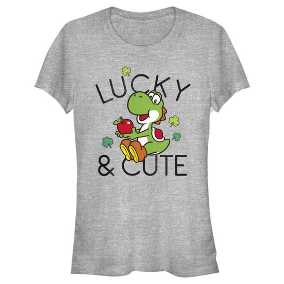 Junior's Nintendo Super Mario Yoshi St. Patrick's Lucky and Cute  Graphic Tee Athletic Heather Medium