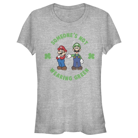 Junior's Nintendo Super Mario and Luigi St. Patrick's Not Wearing Graphic Tee Athletic Heather Medium