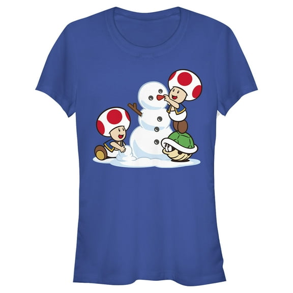 Junior's Nintendo Toad Snowman  Graphic Tee Royal Blue Small