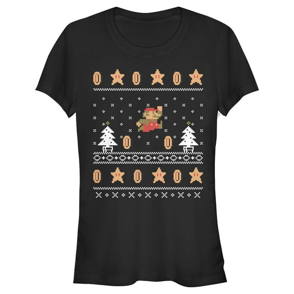 Junior's Nintendo Ugly Christmas Mario Coin Graphic Tee Black 2X Large