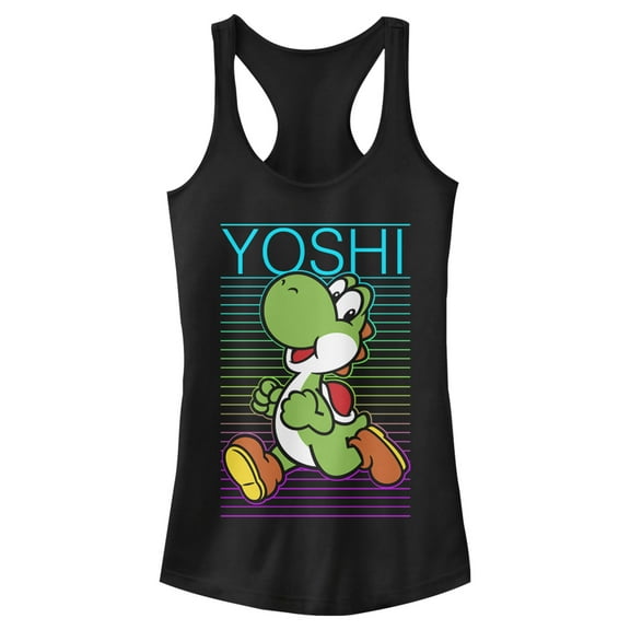 Junior's Nintendo Yoshi Run  Racerback Tank Top Black 2X Large