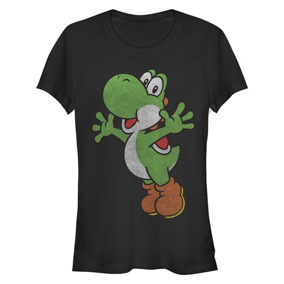 Junior's Nintendo Yoshi Smiling Jumping Graphic Tee Black Medium