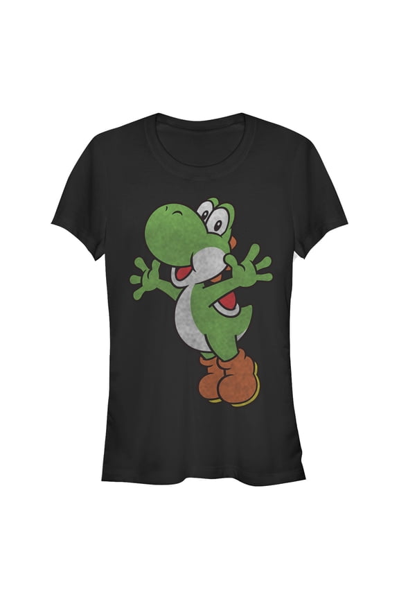 Junior's Nintendo Yoshi Smiling Jumping Graphic Tee Black Small