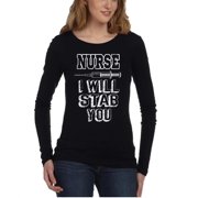 KOYOTEE Junior's Nurse I Will Stab You Black Long SLV V-Neck T-Shirt 2X-Large Black