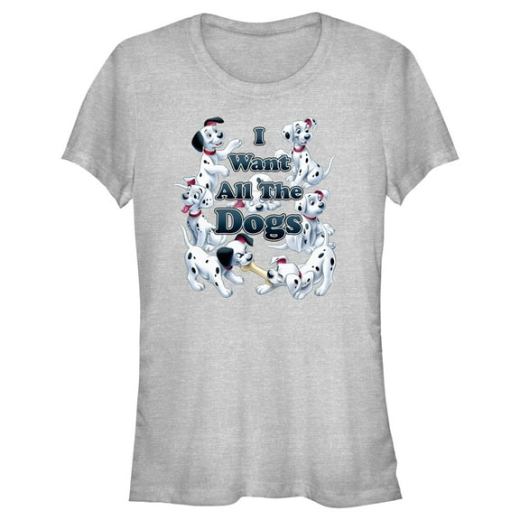 Junior's One Hundred and One Dalmatians I Want All the Dogs  Graphic Tee Athletic Heather 2X Large