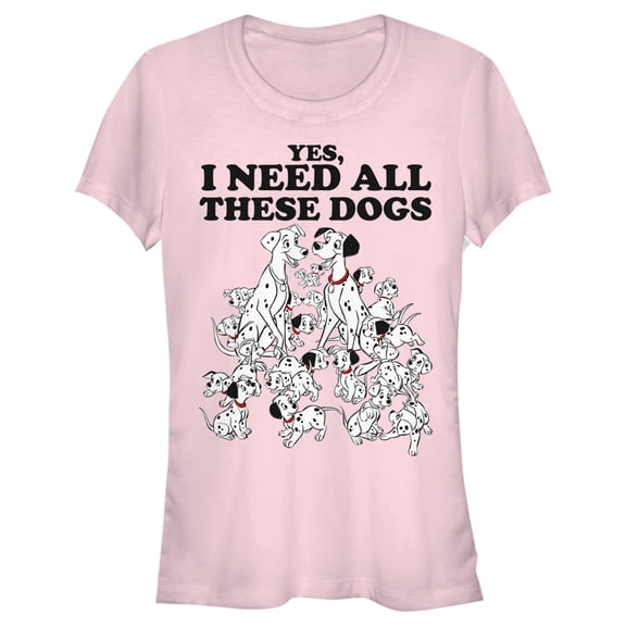 Junior's One Hundred and One Dalmatians Yes, I Need All These Dogs Graphic Tee Light Pink Small