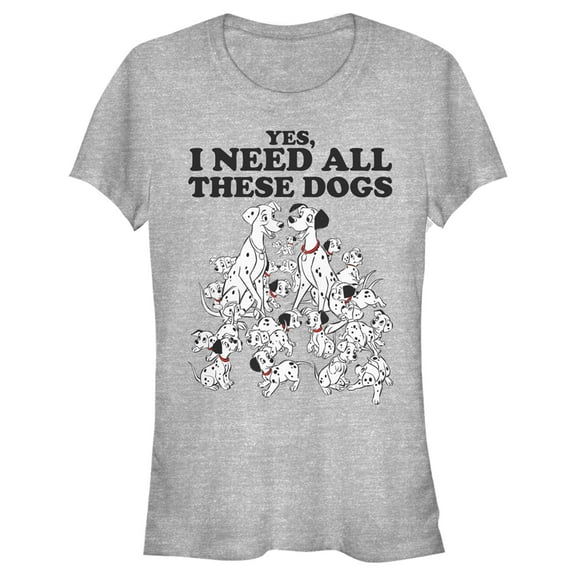 Junior's One Hundred and One Dalmatians Yes, I Need All These Dogs  Graphic Tee Athletic Heather Medium