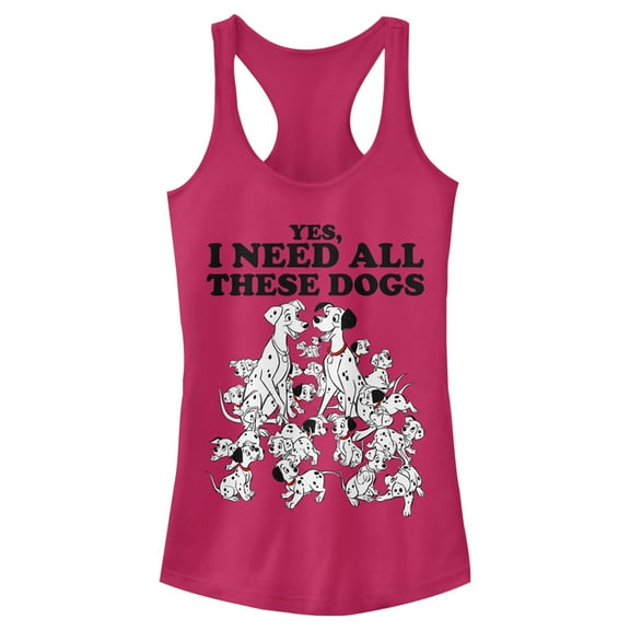 Junior's One Hundred and One Dalmatians Yes, I Need All These Dogs  Racerback Tank Top Dark Pink Large
