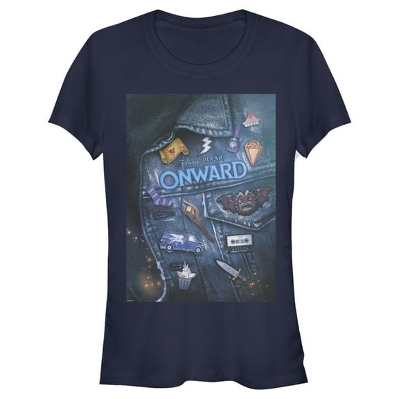 Junior's Onward Barley Denim Jacket Poster Graphic Tee Navy Blue X Large