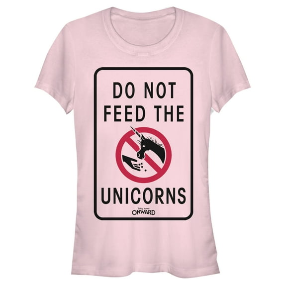 Junior's Onward Do Not Feed Unicorn Warning Graphic Tee Light Pink X Large