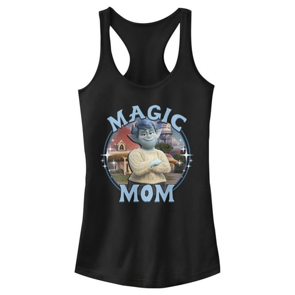 Junior's Onward Magic Mom  Racerback Tank Top Black X Small