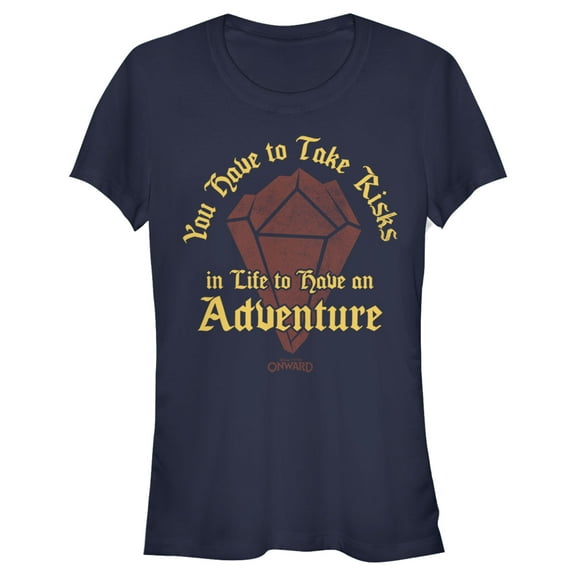 Junior's Onward Take Risks to Have Adventure Graphic Tee Navy Blue Small