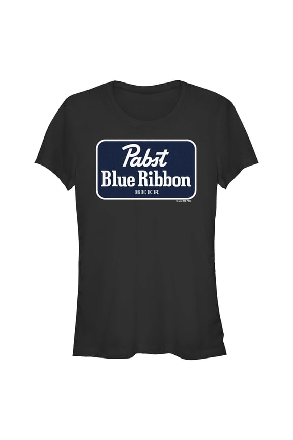 Junior's Pabst Blue Ribbon Label Logo Graphic Tee Black Small