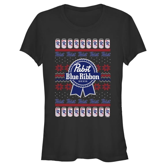 Junior's Pabst Christmas Logo  Graphic Tee Black Small