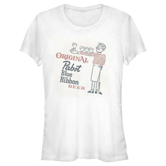 Junior's Pabst Waiter Blue Ribbon  Graphic Tee White X Large